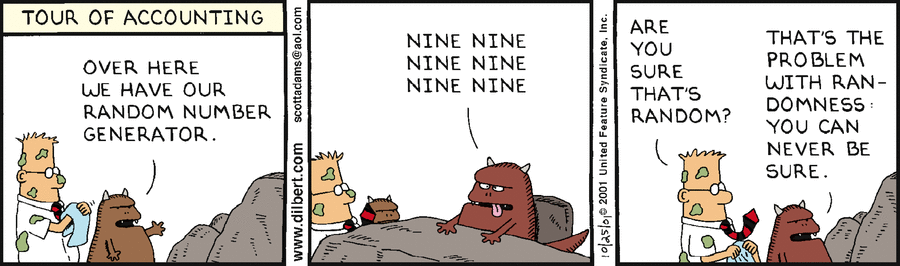dilbert cartoon shows misconception about random numbers